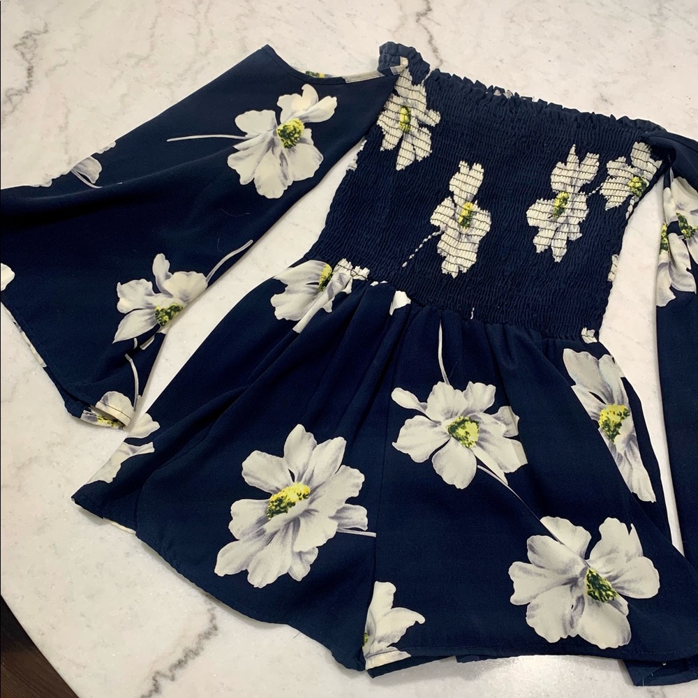 Floral Romper with Bell Sleeves